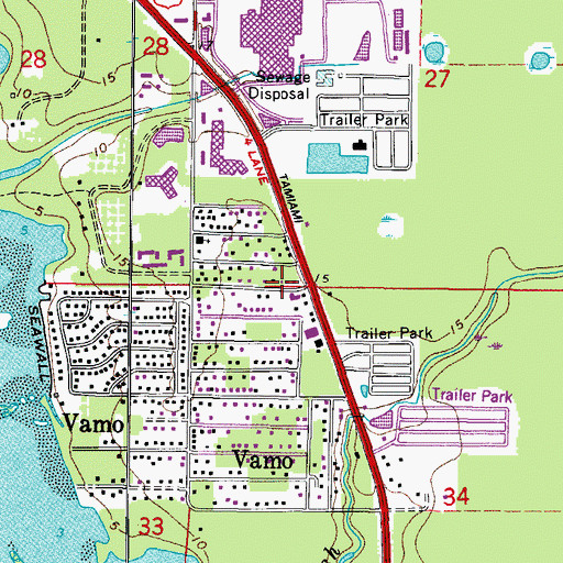 Topographic Map of Vamo Census Designated Place, FL