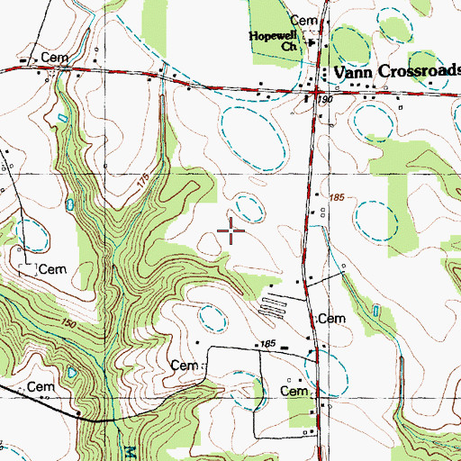 Topographic Map of Vann Crossroads Census Designated Place, NC