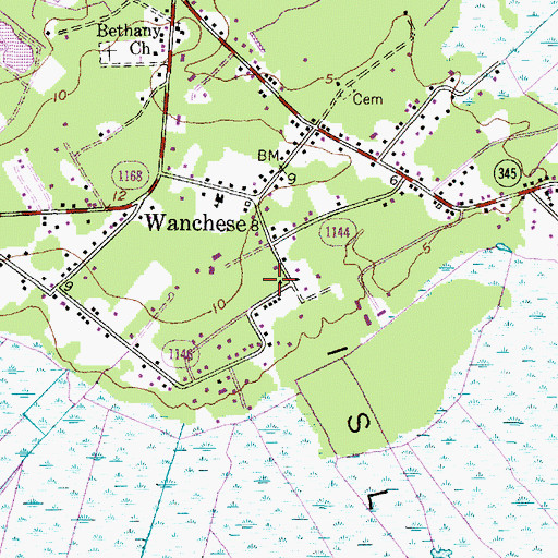 Topographic Map of Wanchese Census Designated Place, NC