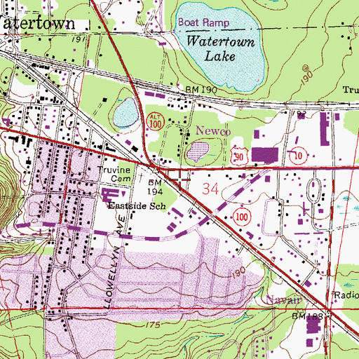 Topographic Map of Watertown Census Designated Place, FL