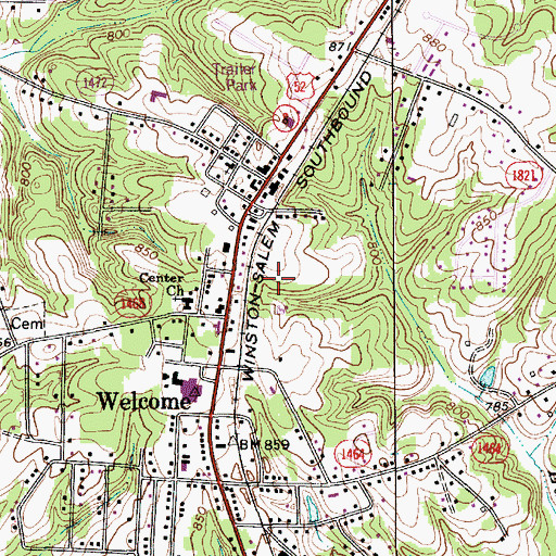 Topographic Map of Welcome Census Designated Place, NC