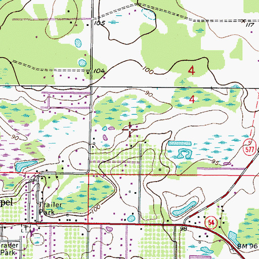 Topographic Map of Wesley Chapel South Census Designated Place, FL
