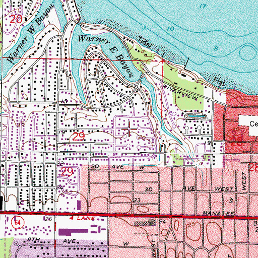 Topographic Map of West Bradenton Census Designated Place, FL