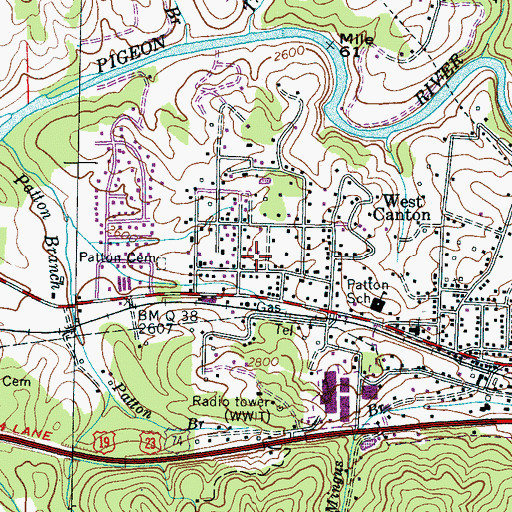 Topographic Map of West Canton Census Designated Place, NC