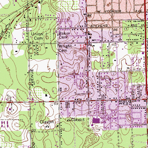 Topographic Map of West DeLand Census Designated Place, FL