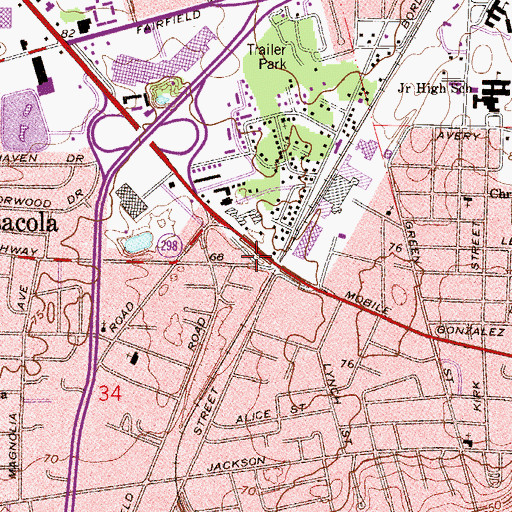Topographic Map of West Pensacola Census Designated Place, FL