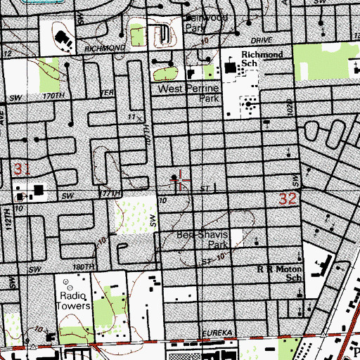 Topographic Map of West Perrine Census Designated Place, FL