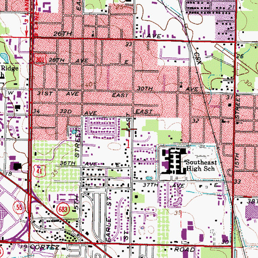 Topographic Map of West Samoset Census Designated Place, FL