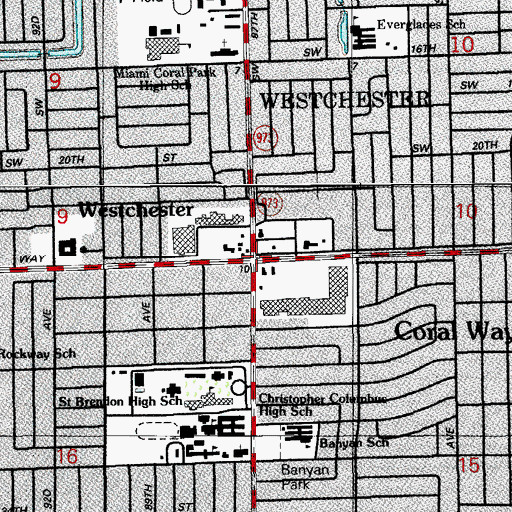 Topographic Map of Westchester Census Designated Place, FL