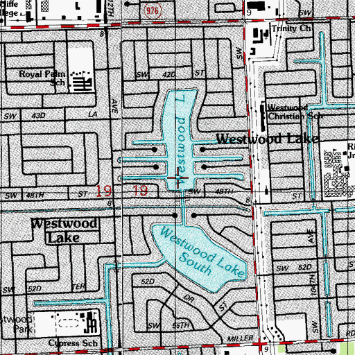 Topographic Map of Westwood Lakes Census Designated Place, FL
