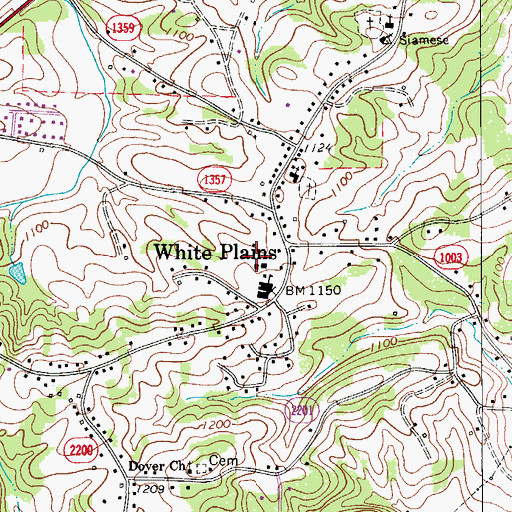 Topographic Map of White Plains Census Designated Place, NC