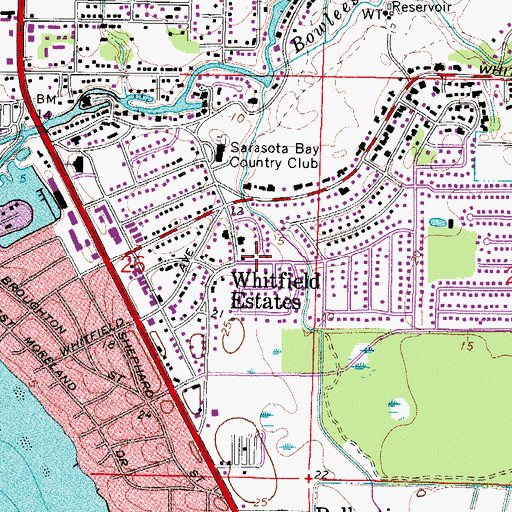 Topographic Map of Whitfield Census Designated Place, FL