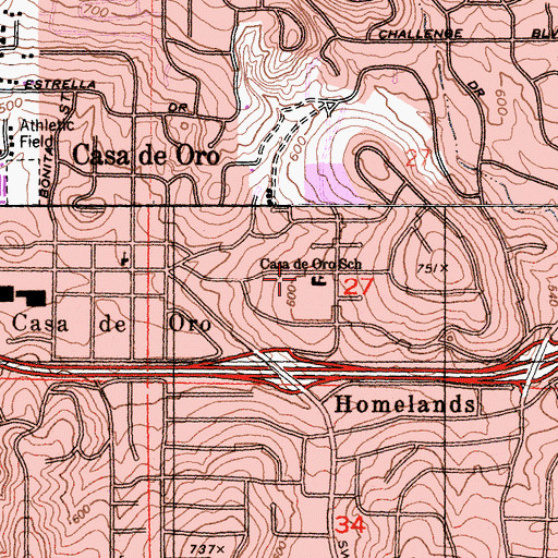 Topographic Map of Casa de Oro Elementary School, CA