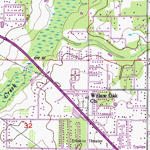 Topographic Map of Willow Oak Census Designated Place, FL