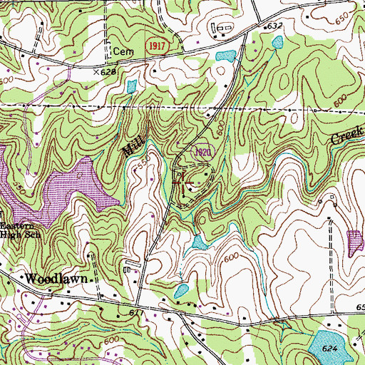 Topographic Map of Woodlawn Census Designated Place, NC