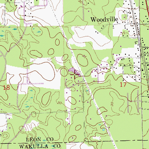 Topographic Map of Woodville Census Designated Place, FL