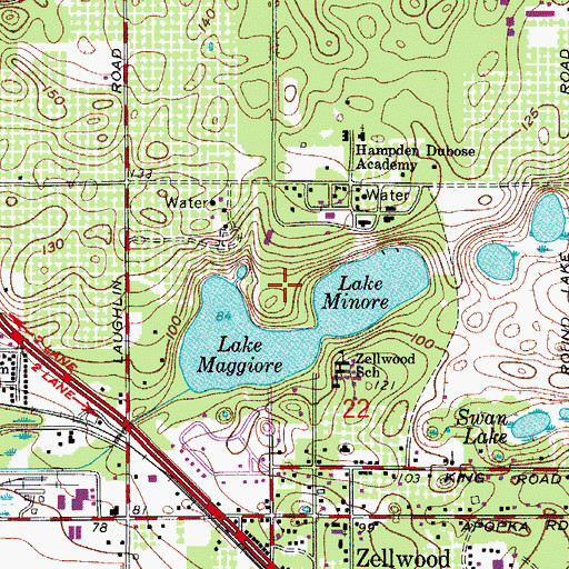 Topographic Map of Zellwood Census Designated Place, FL