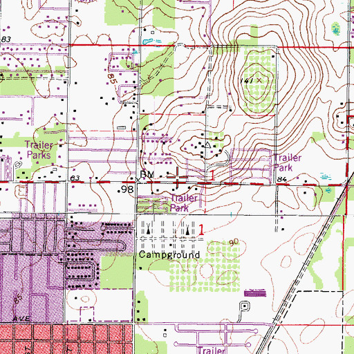 Topographic Map of Zephyrhills North Census Designated Place, FL