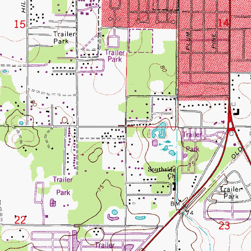 Topographic Map of Zephyrhills South Census Designated Place, FL