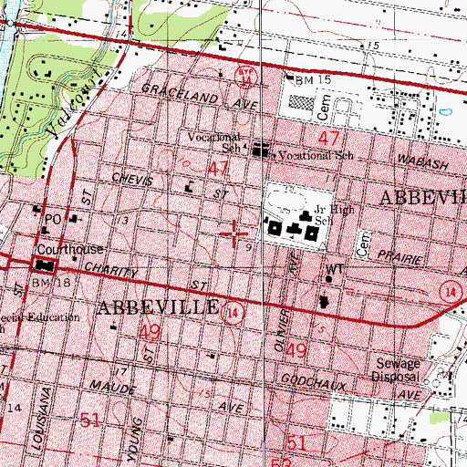 Topographic Map of City of Abbeville, LA