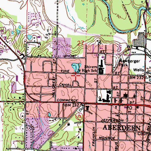 Topographic Map of City of Aberdeen, MS