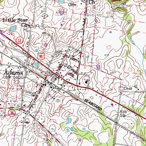 Topographic Map of City of Adams, TN