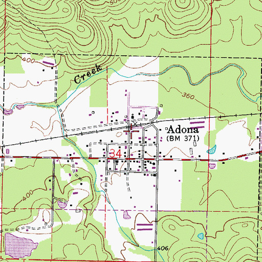 Topographic Map of City of Adona, AR