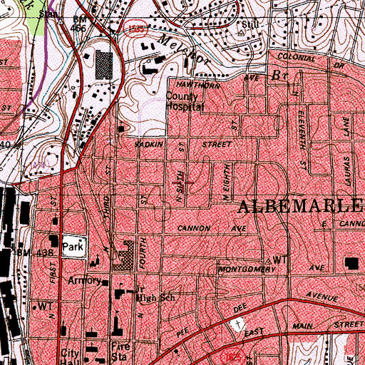 Topographic Map of City of Albemarle, NC