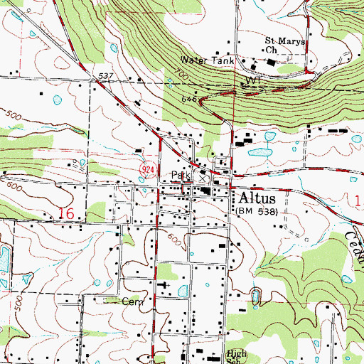Topographic Map of City of Altus, AR