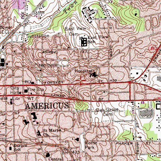 Topographic Map of City of Americus, GA