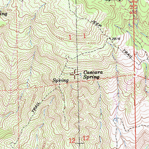 Topographic Map of Cascara Spring, CA