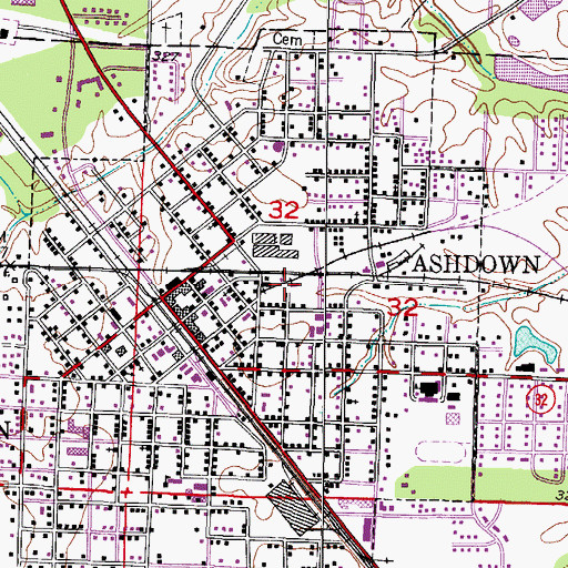 Topographic Map of City of Ashdown, AR