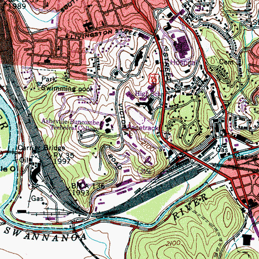 Topographic Map of City of Asheville, NC