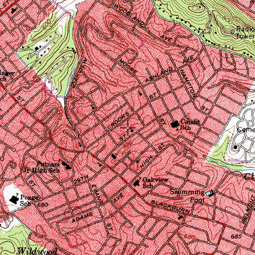 Topographic Map of City of Ashland, KY