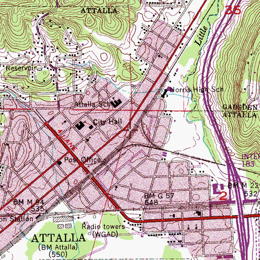 Topographic Map of City of Attalla, AL