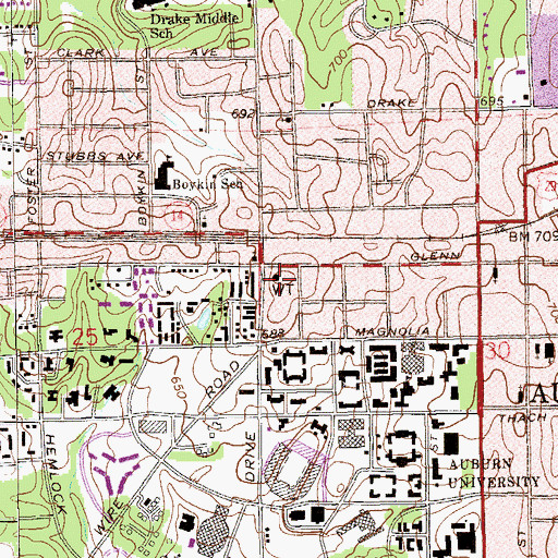 Topographic Map of City of Auburn, AL