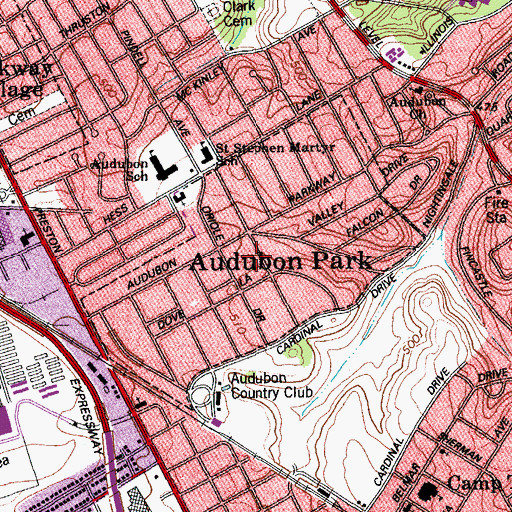 Topographic Map of City of Audubon Park, KY