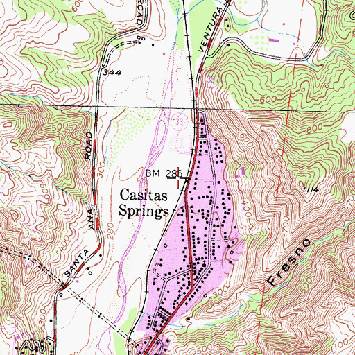 Topographic Map of Casitas Springs, CA