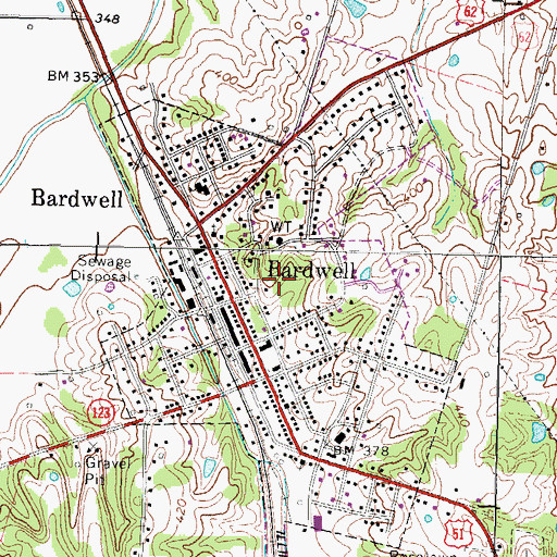 Topographic Map of City of Bardwell, KY