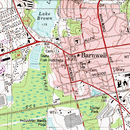 Topographic Map of City of Barnwell, SC