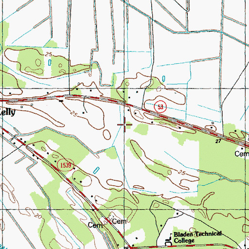 Topographic Map of Kelly Census Designated Place, NC
