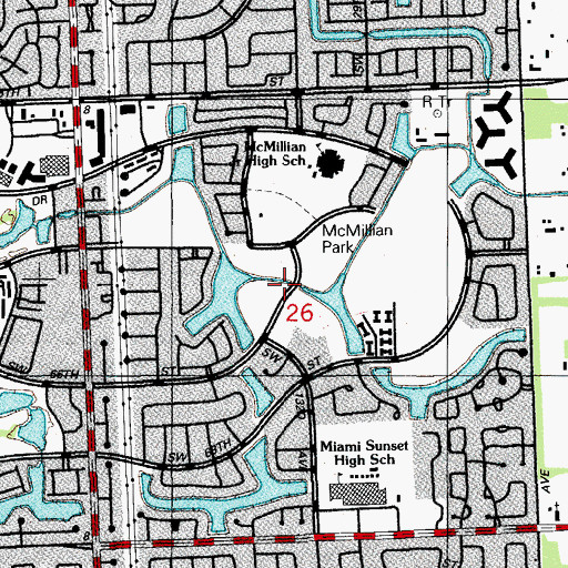 Topographic Map of Kendale Lakes Census Designated Place, FL