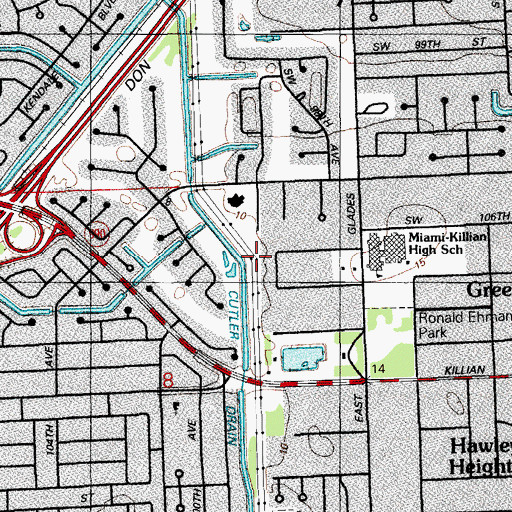 Topographic Map of Kendall Census Designated Place, FL