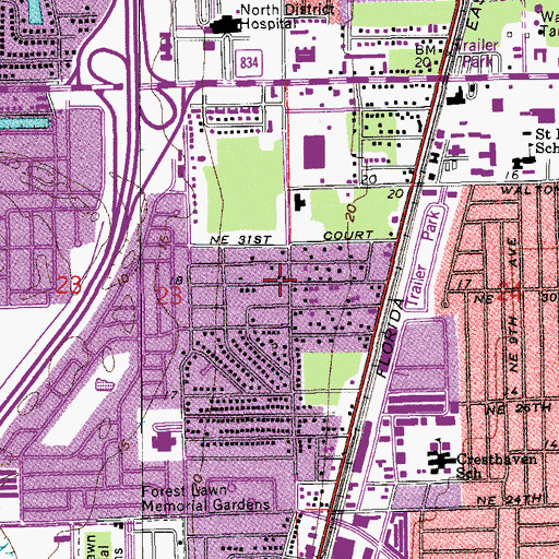 Topographic Map of Kendall Green Census Designated Place (historical), FL