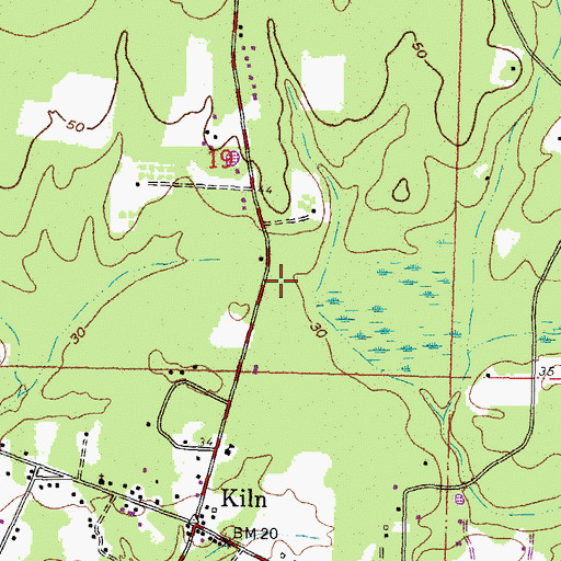 Topographic Map of Kiln Census Designated Place, MS