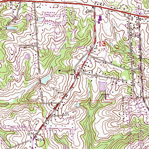 Topographic Map of Ladonia Census Designated Place, AL