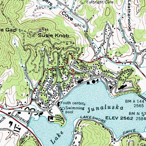 Topographic Map of Lake Junaluska Census Designated Place, NC
