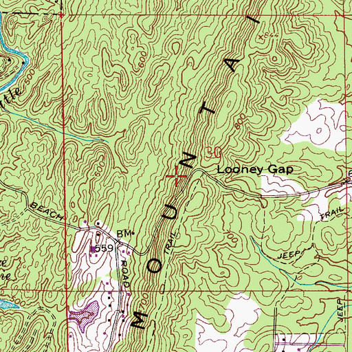 Topographic Map of Brook Highland Census Designated Place, AL