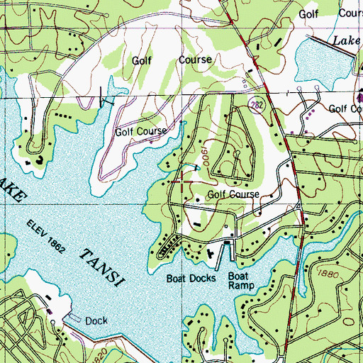 Topographic Map of Lake Tansi Census Designated Place, TN