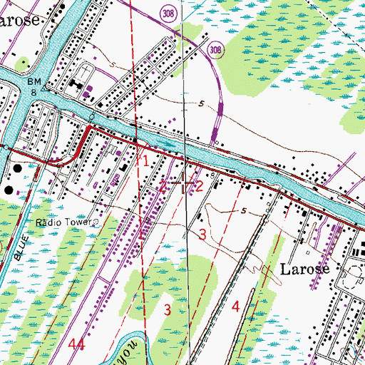 Topographic Map of Larose Census Designated Place, LA